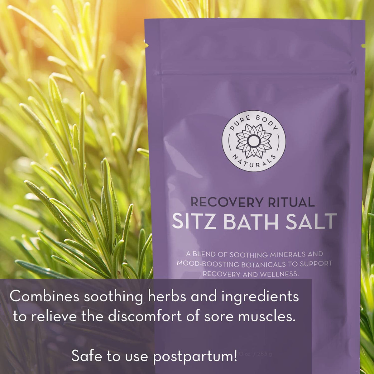 Pure Body Naturals sitz bath salt packaging texture and size
