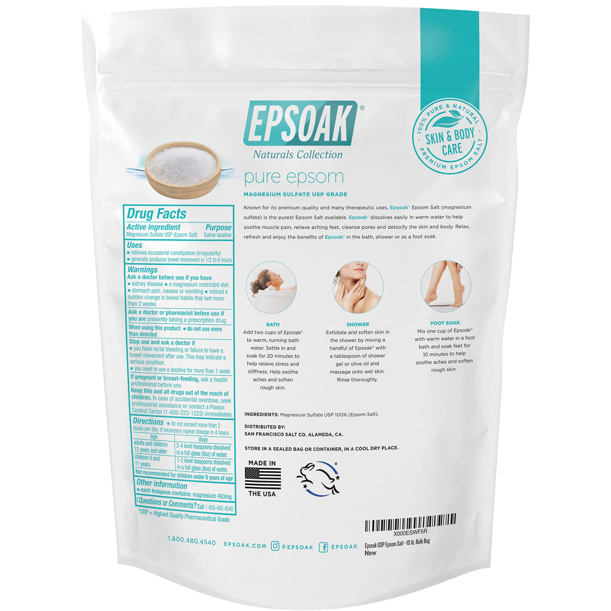Epsoak magnesium sulfate salt texture close up