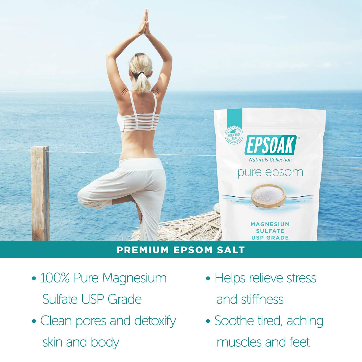 Epsoak Epsom Salt resealable bulk bag details