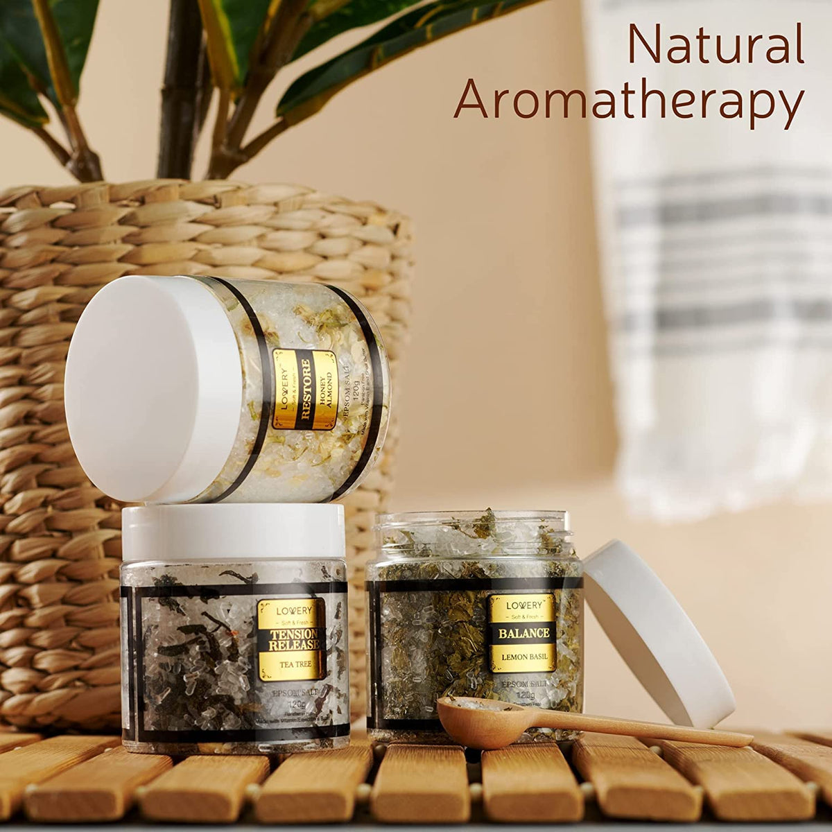 Premium organic ingredients display highlighting the essential oils, shea butter, and vitamin E infusion for muscle relaxation.