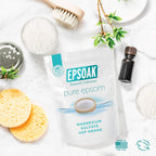 Person using Epsoak Epsom salt for a foot bath