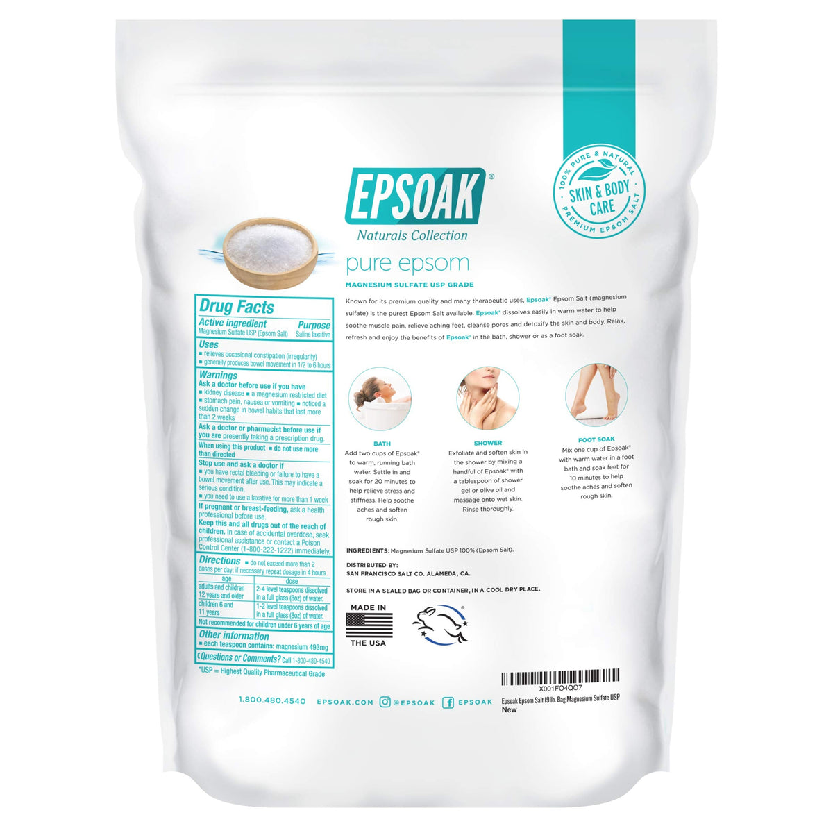 Close up of pure white Epsoak magnesium sulfate grains