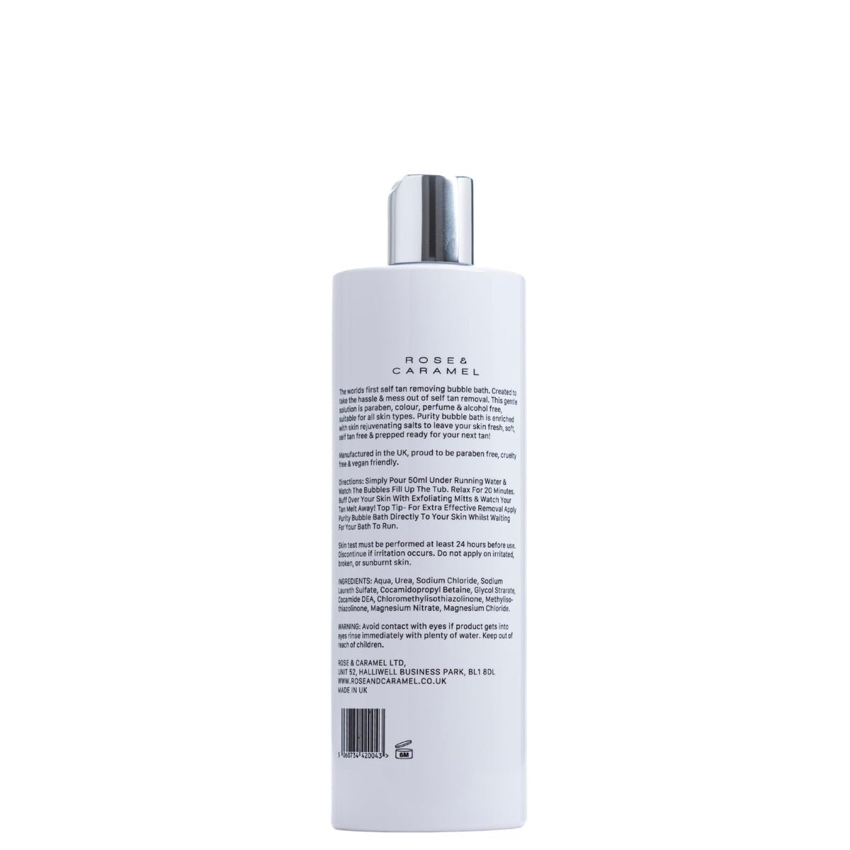 Rose and Caramel tan remover 500ml packaging design