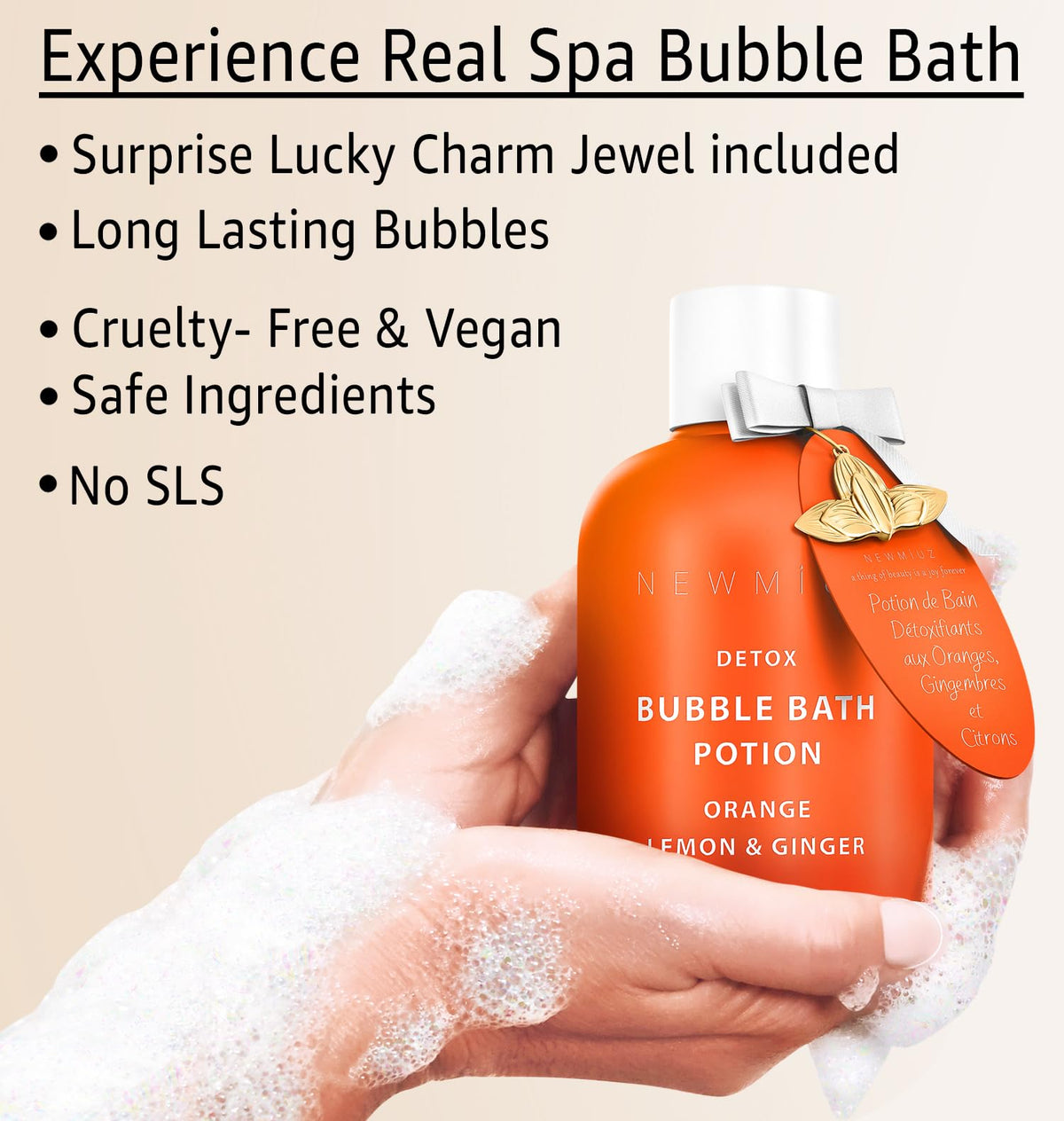 Orange ginger and lemon scented bubble bath liquid