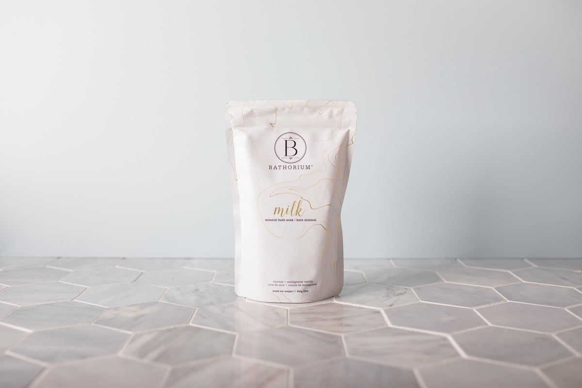 Close up of Bathorium Milk Mineral Bath Soak pouch