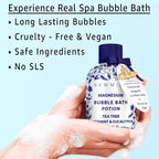 Luxury foaming bubbles in a bathtub filled with eucalyptus and peppermint bath potion