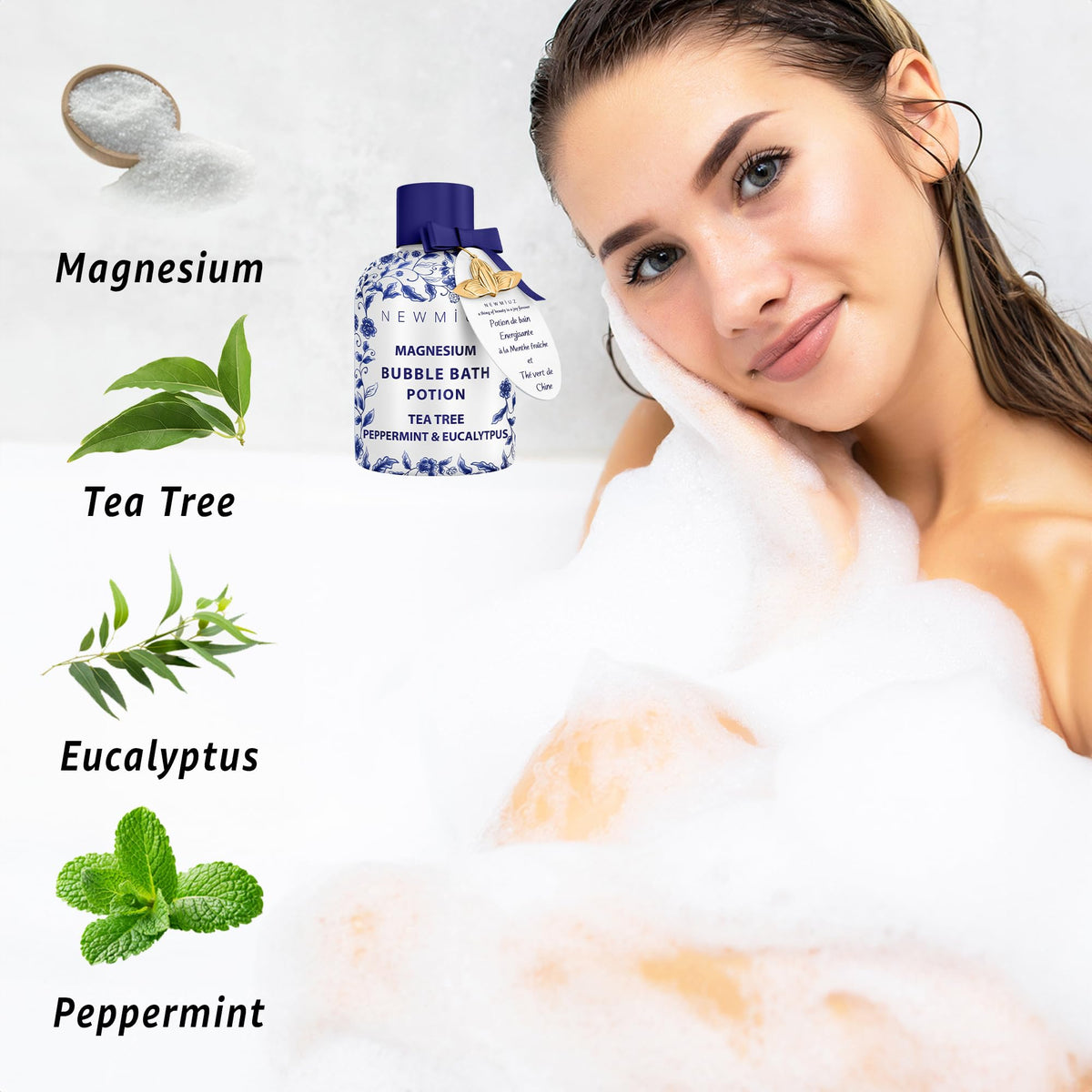 Authentic USA imported magnesium bubble bath liquid poured under running water