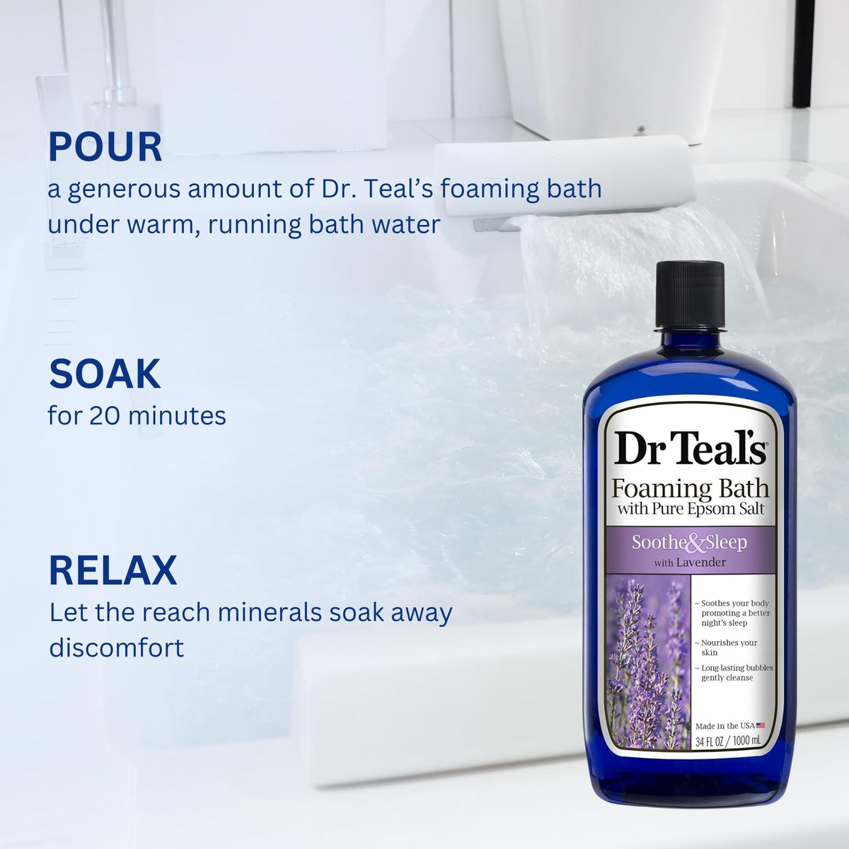 Top view of Dr Teal's lavender bubble bath pack of two