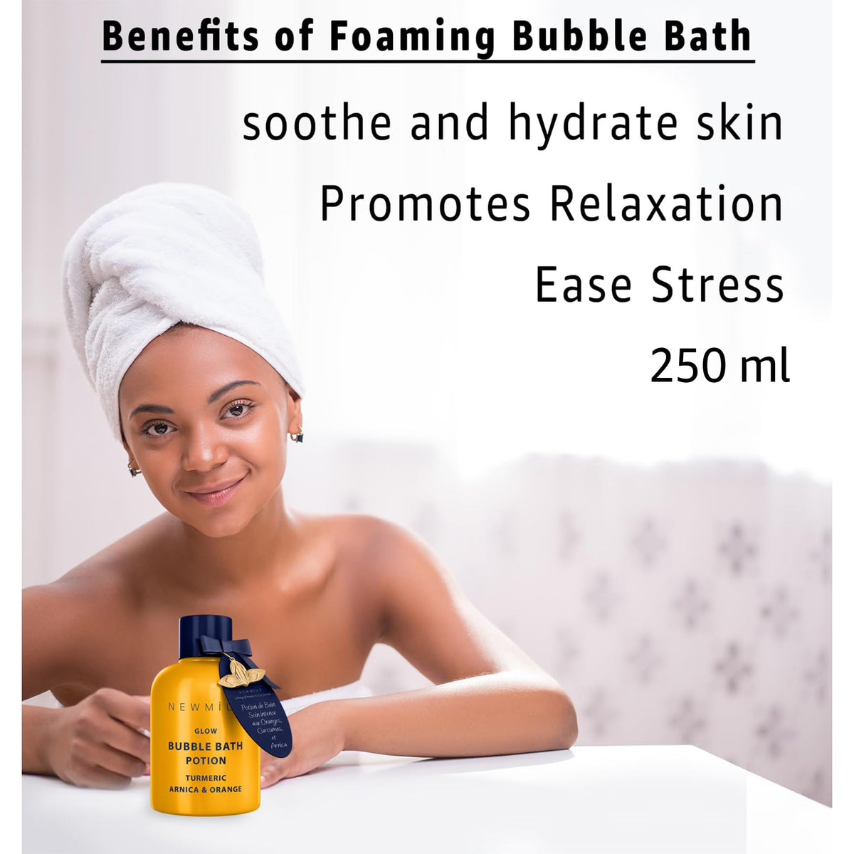 New Miuz spa bubble bath with turmeric and orange oil