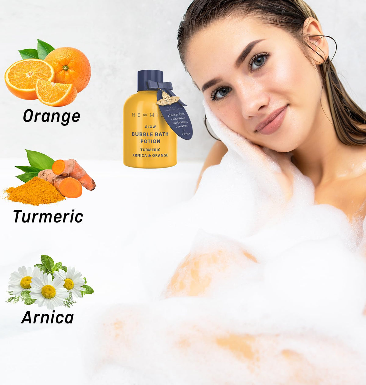 New Miuz bubble bath bottle ingredients and branding