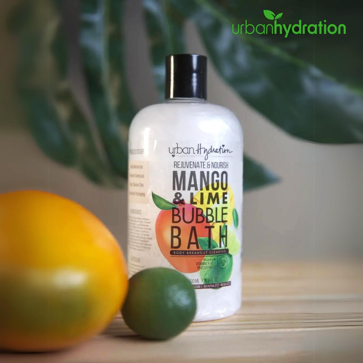 Back label of Urban Hydration Mango and Lime showing ingredients