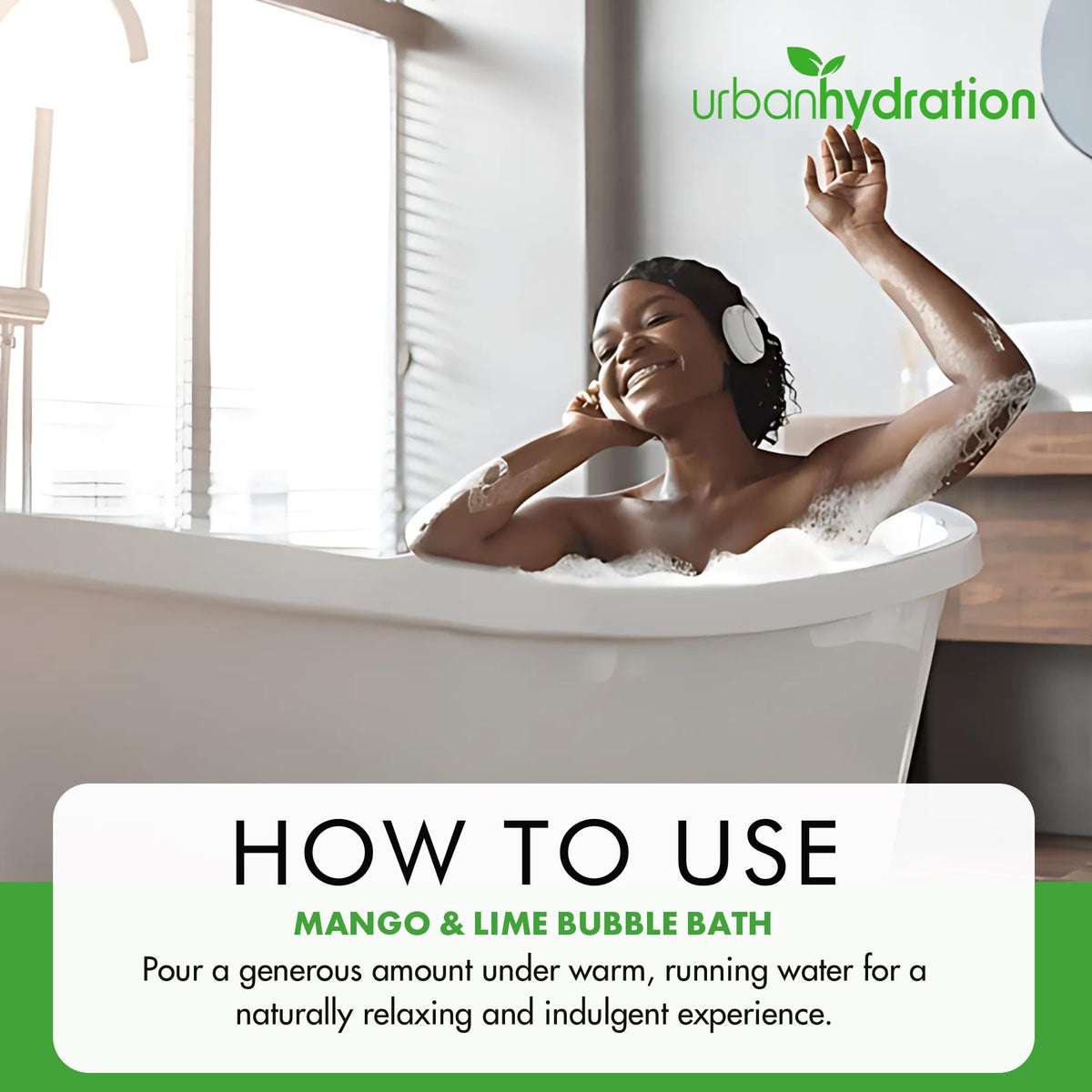 Foaming action of Urban Hydration bath soak in a bathtub