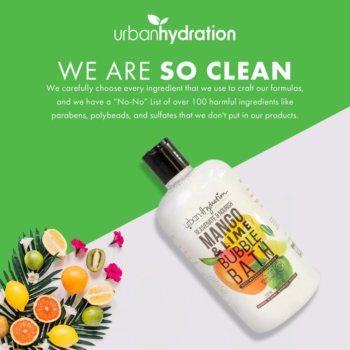 Lifestyle shot of Urban Hydration Mango and Lime bubble bath