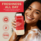 Back label of Caprina 1L bubble bath showing ingredient list
