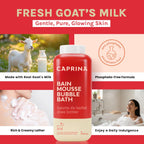 Side profile of Caprina 1 Liter moisturizing foam bath packaging