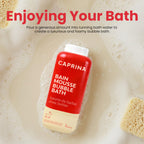 Caprina bubble bath pouring into water creating spa bubbles
