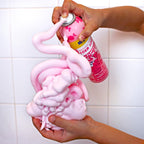 Close up of Mr. Bubble foam texture being dispensed