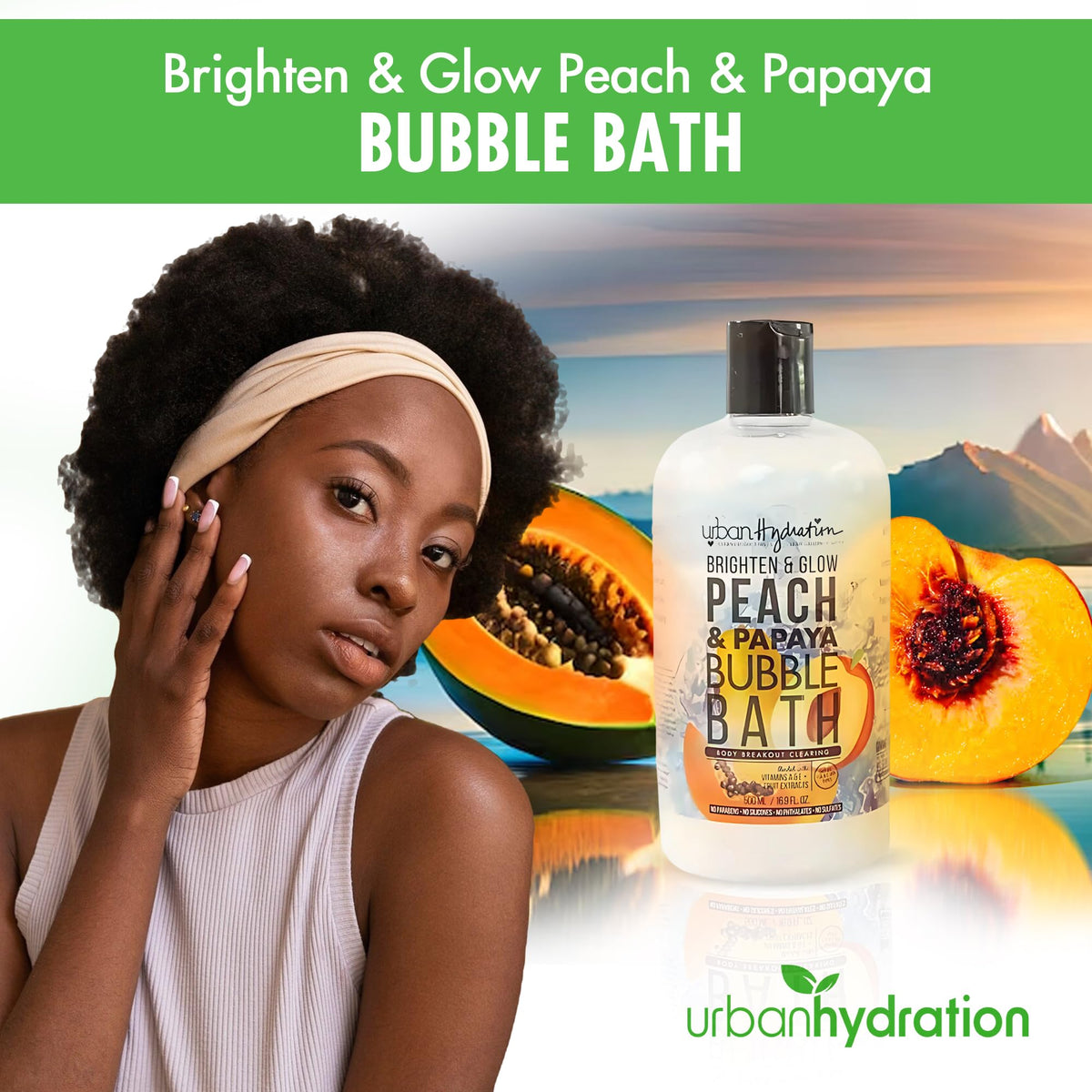 Urban Hydration Peach and Papaya natural ingredients display