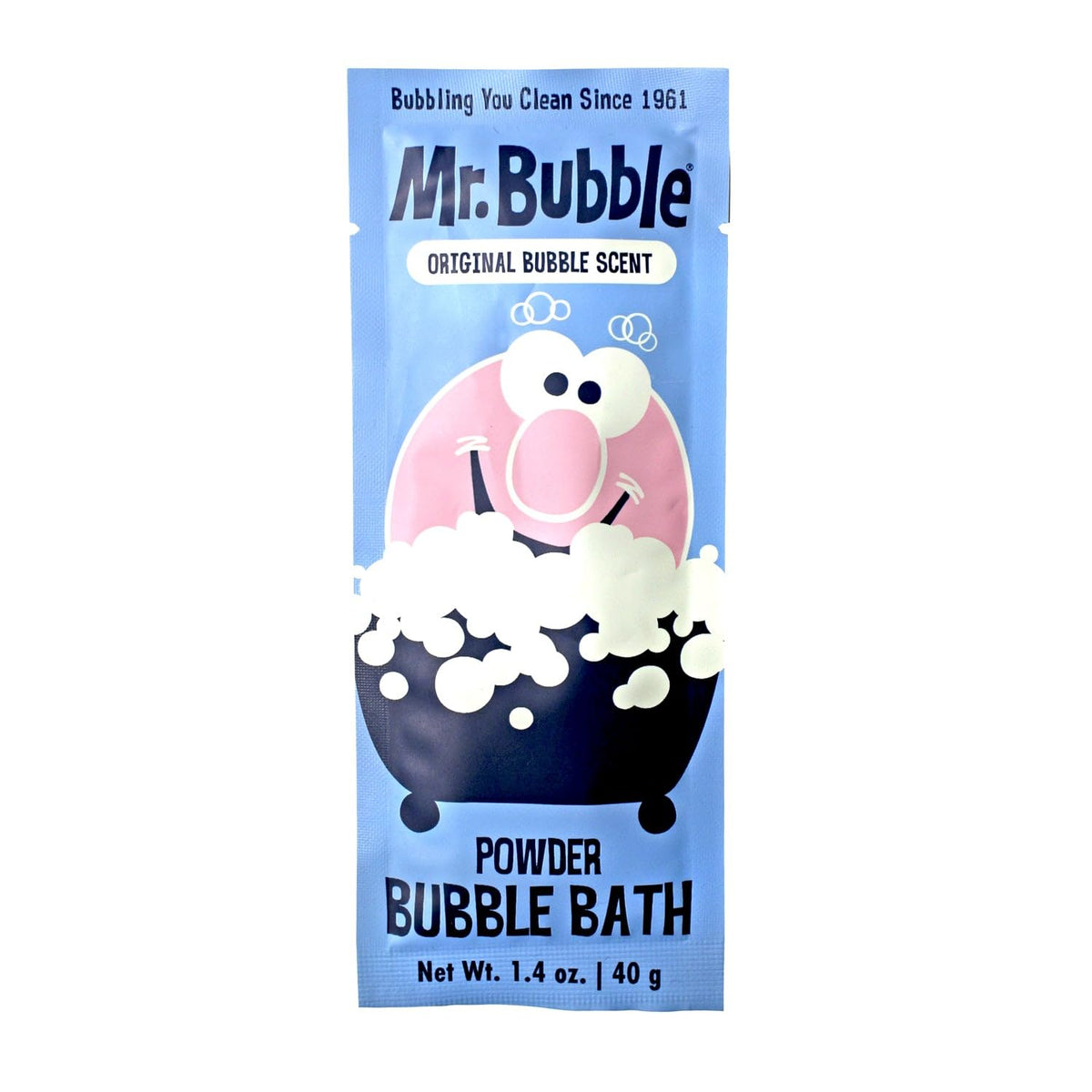 Twelve pack of Mr. Bubble retro bubble gum scented bath powder