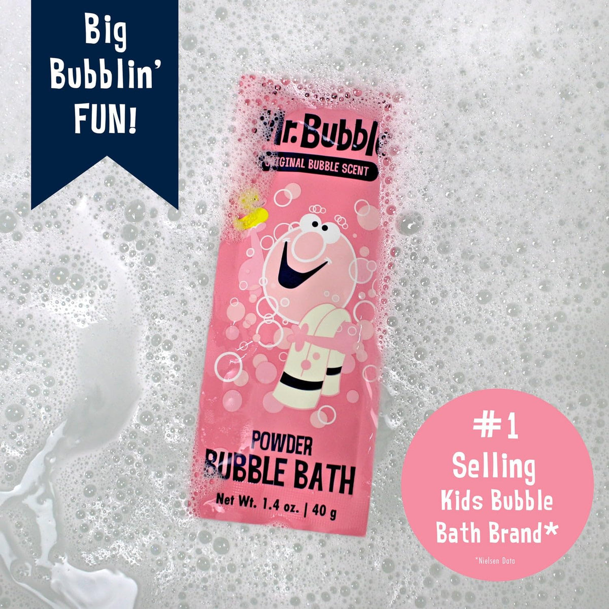 Close up of Mr. Bubble retro packaging design