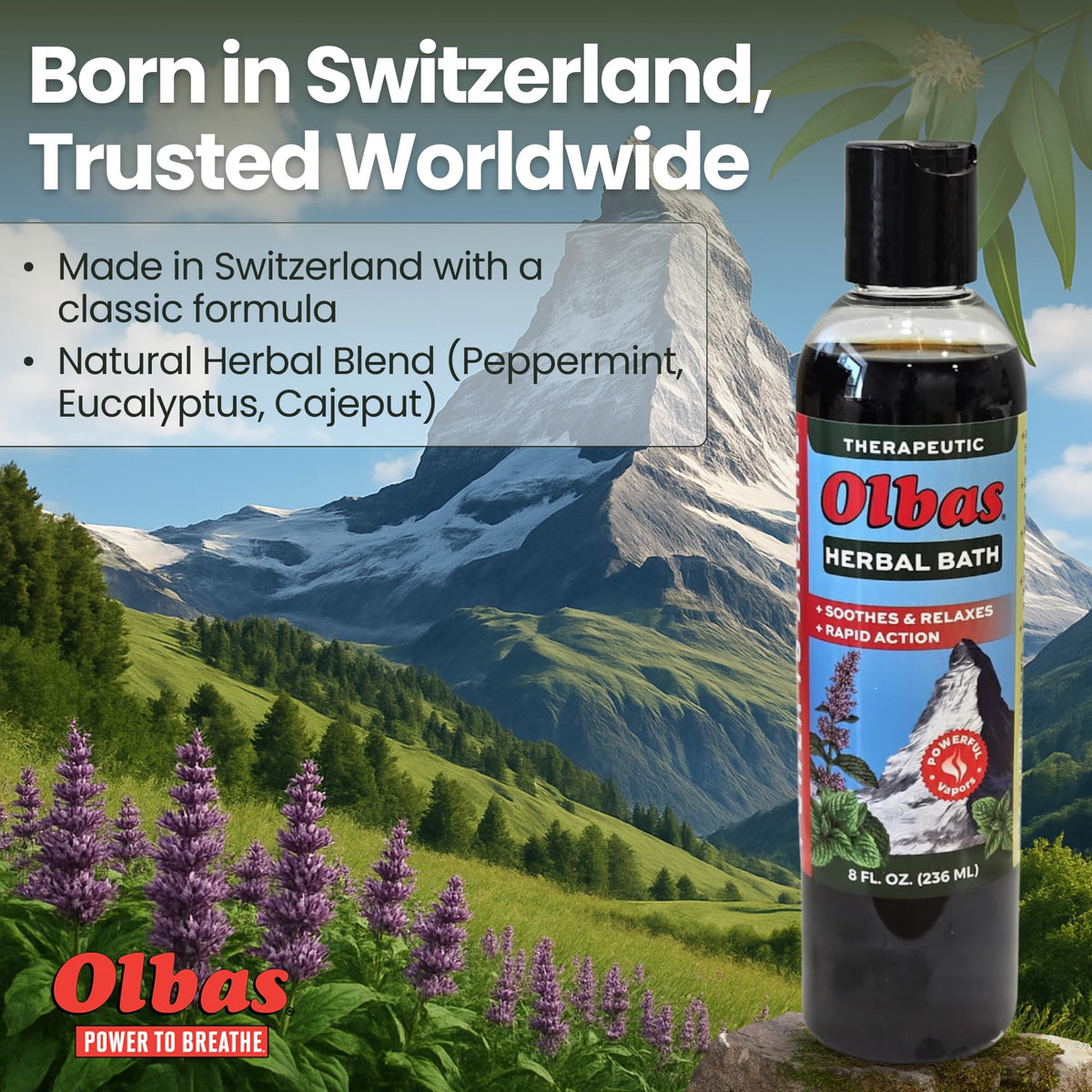 Olbas bath soak being poured into a warm tub