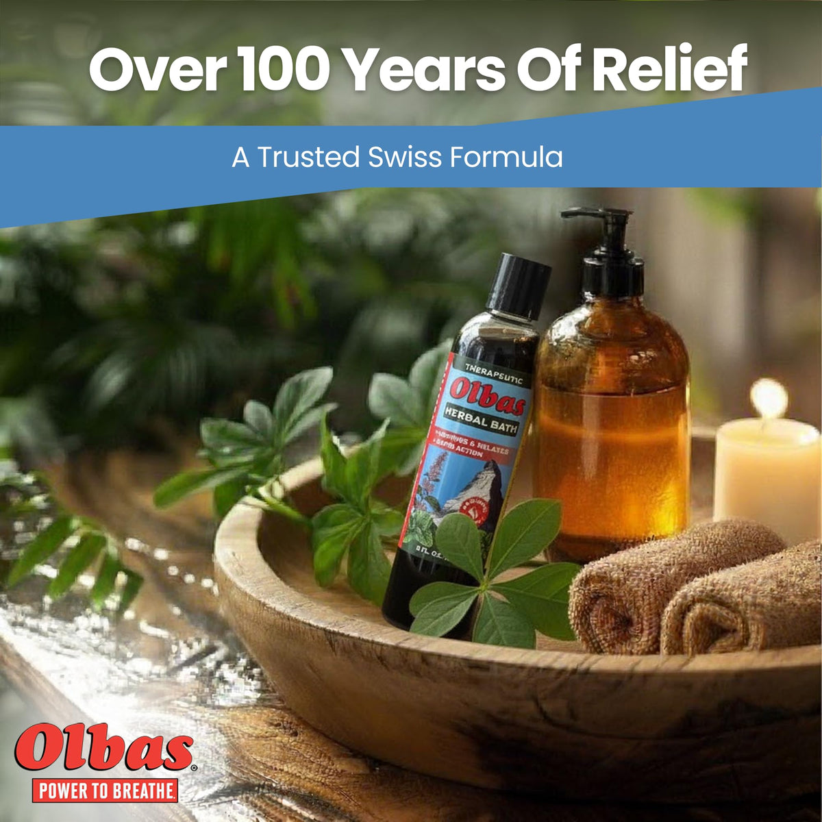 Close up of essential oil ingredients on Olbas bath bottle