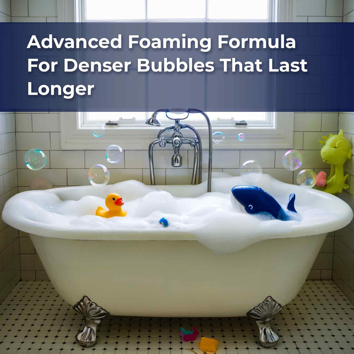 Natural bubble bath ingredients and size details
