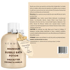 Close up of spa-inspired New Miuz bubble bath bottle