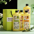 Serenity Sanctuary bath set with botanical illustration packaging
