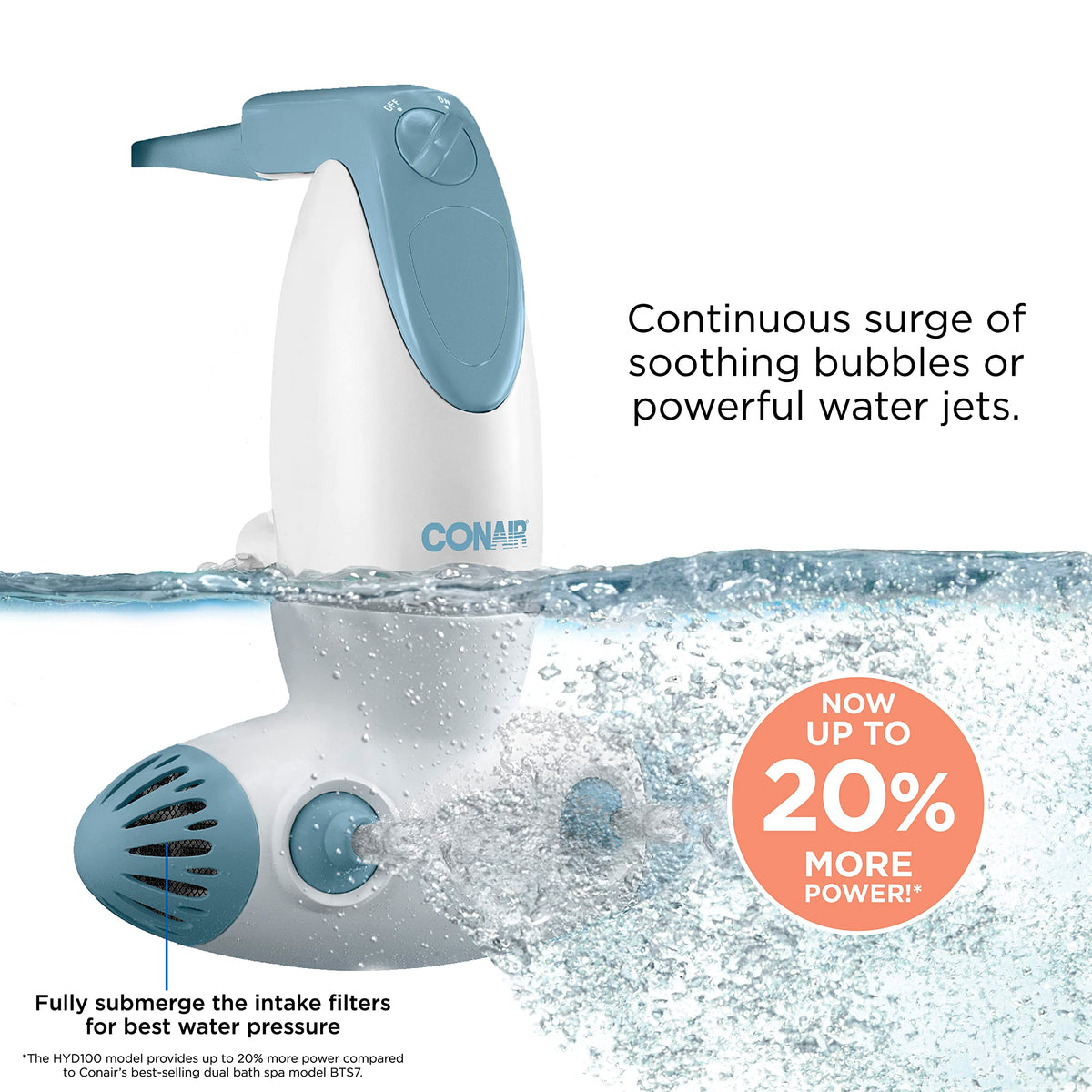 Close up view of the adjustable suction cups on the back of the Conair portable bath massager.