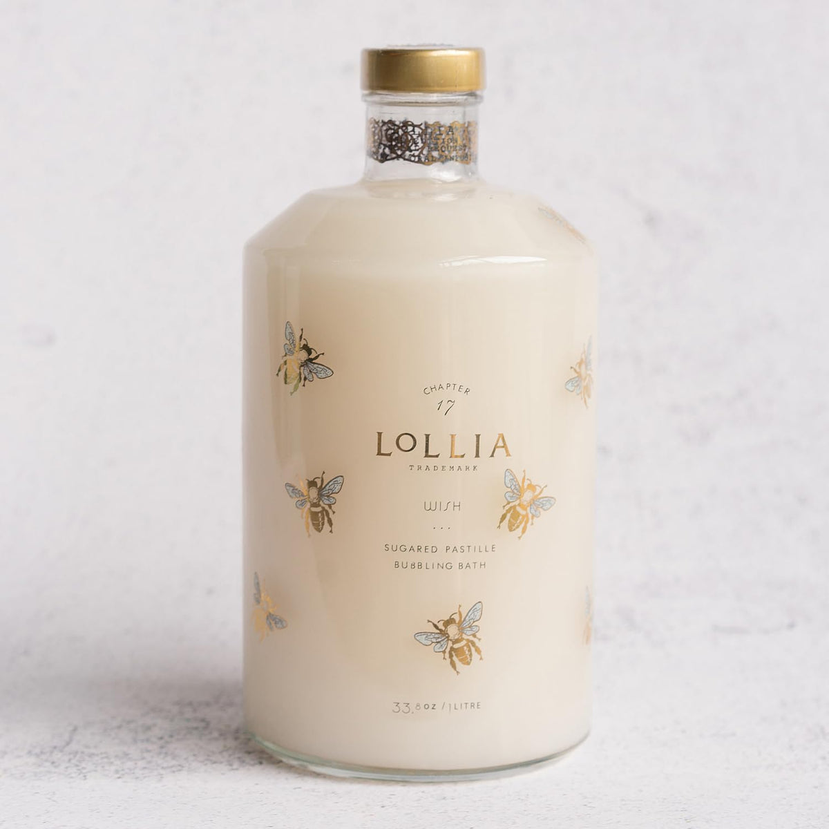 Lollia Wish luxury bubble bath glass decanter packaging