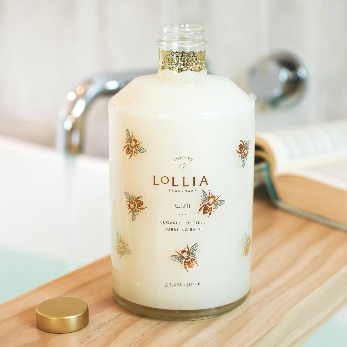 Lollia Wish bubble bath bottle side profile