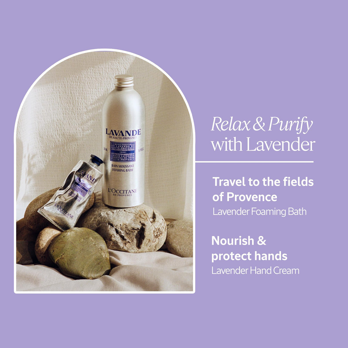Close up of L'Occitane Lavender Foaming Bath label details