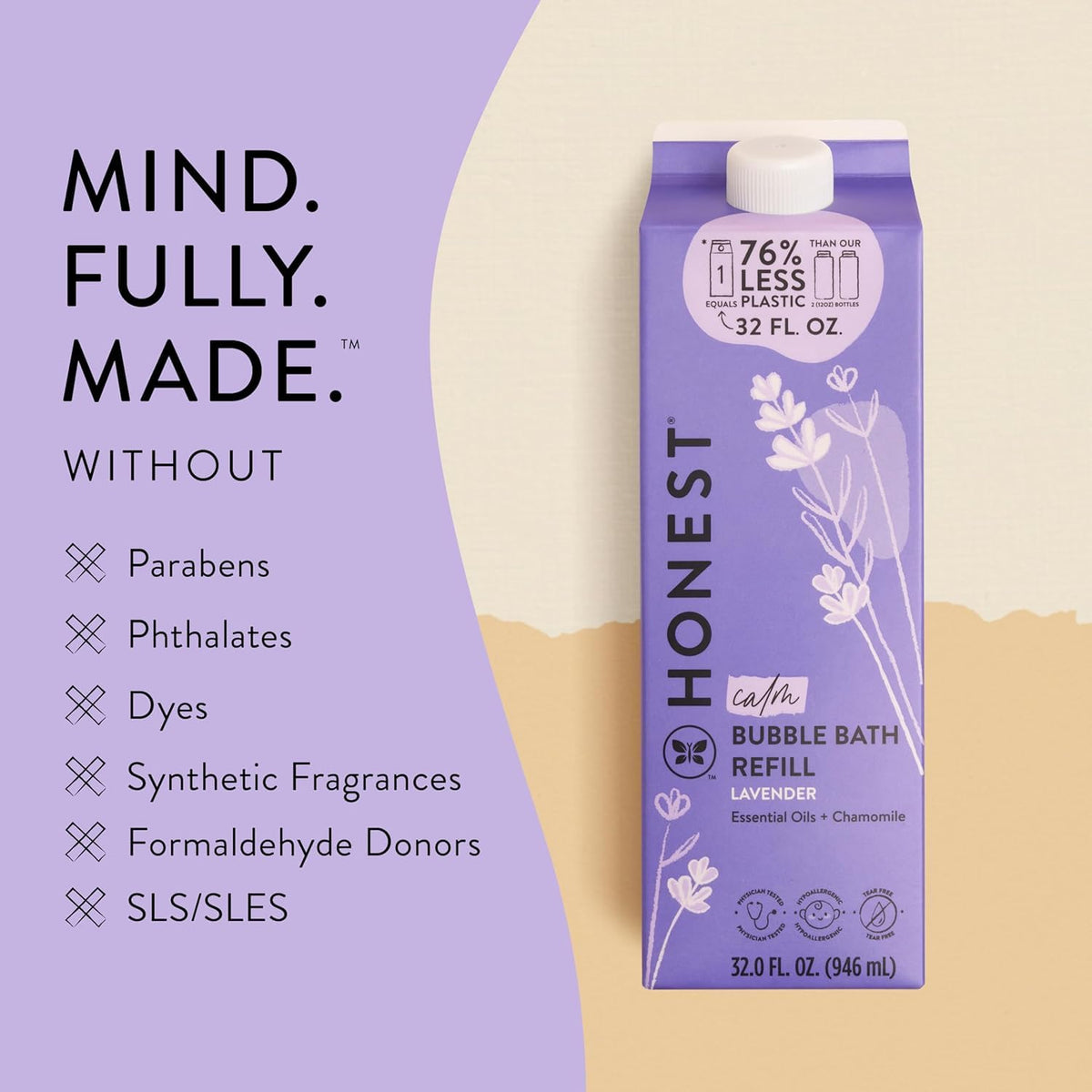 Details of Honest Company lavender calming bubble bath refill