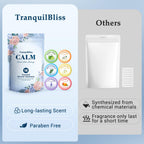TranquilBliss self care aromatherapy tablets arranged neatly alongside natural lavender and eucalyptus ingredients.