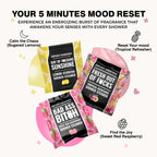 Explicit Essentials energizing shower pucks in Tropical Refresher Lemon Verbena and Sweet Red Raspberry variants.