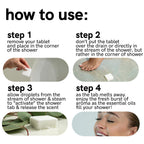 Eucalyptus essential oil shower steamers packaging back view with directions