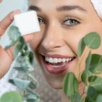 Natural menthol and eucalyptus shower bomb tablet dissolving under steam