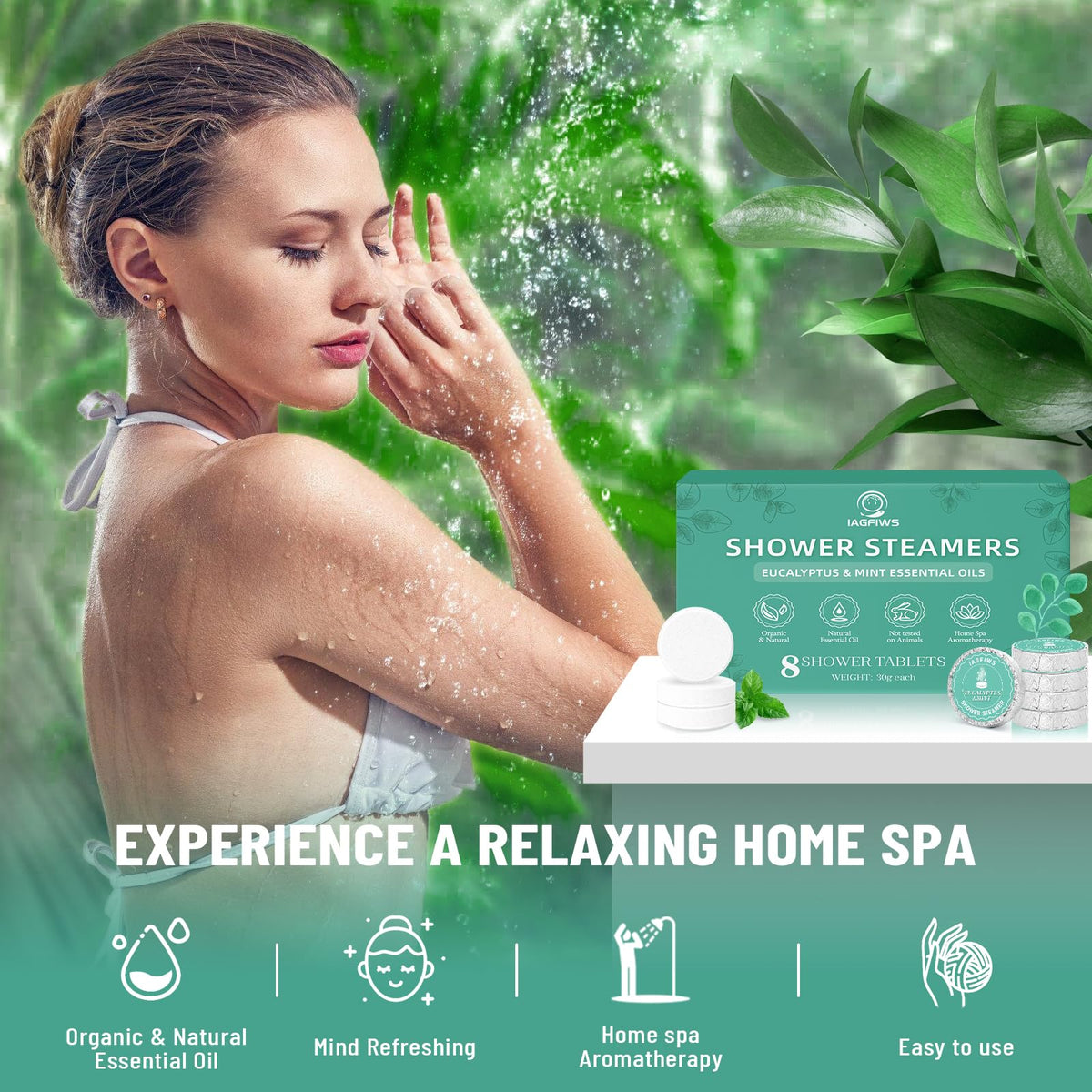 Eucalyptus and mint essential oil shower bombs individual wrapping details