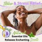Aromatic self care shower tablet dissolving on a bathroom floor releasing therapeutic herbal vapors.