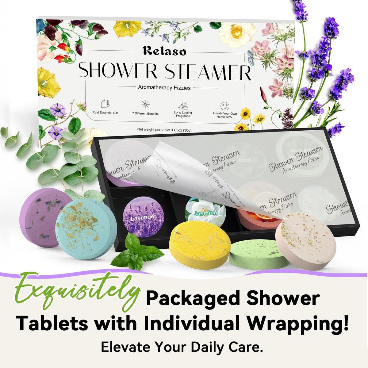 Unboxing the luxury relaxation kit displaying seven unique plant based fragrances for daily stress management.