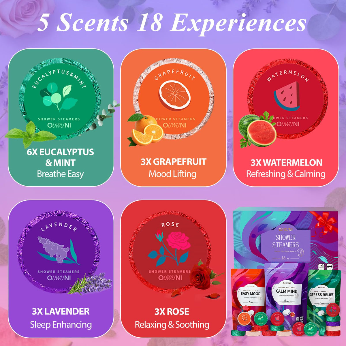Calm mind lavender and grapefruit shower tablet dissolving in bathroom