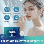 Premium USA imported shower steamers box showing instructions and natural ingredients list clearly.