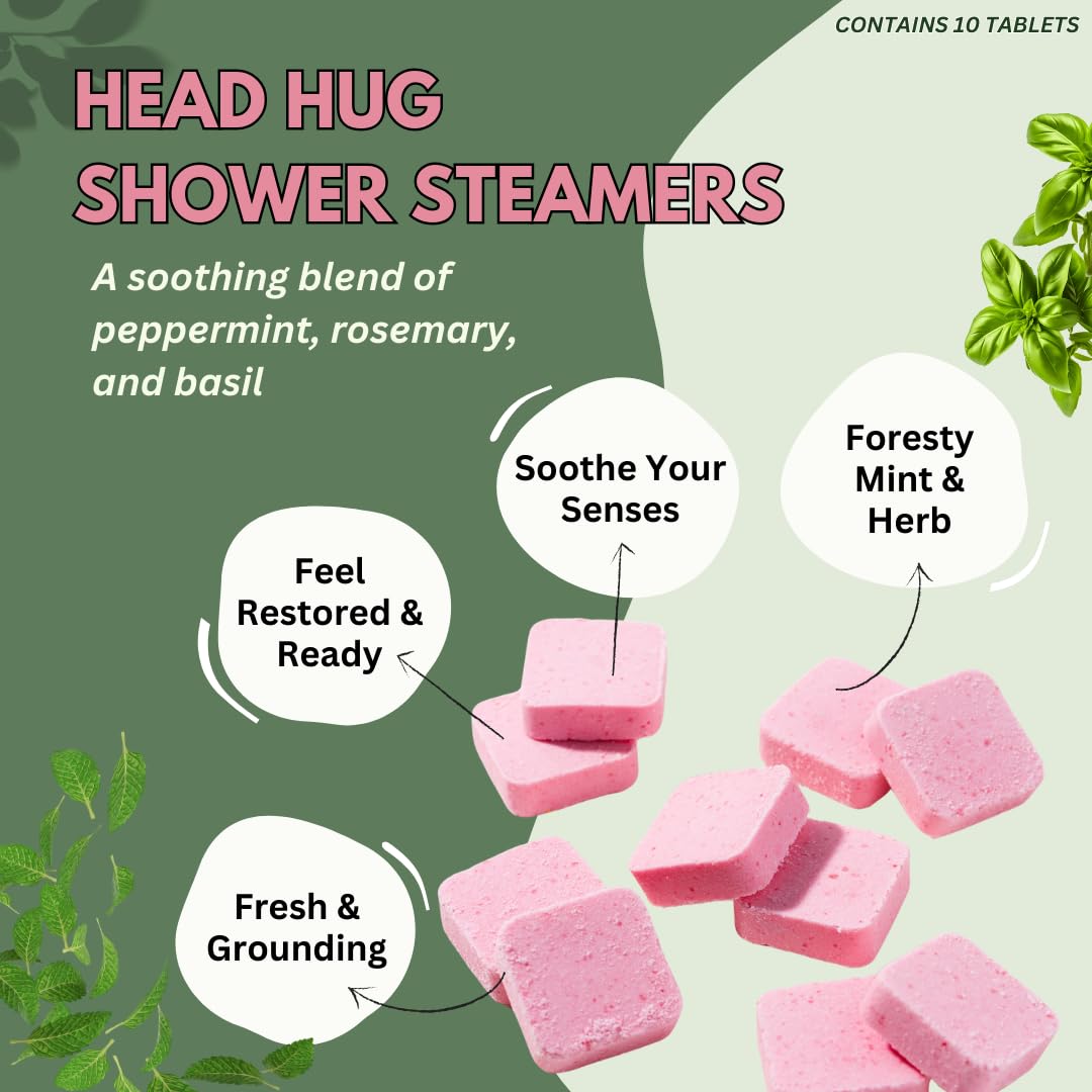 Ten pack of peppermint and rosemary shower bomb tablets placed together