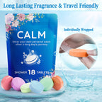 Eighteen individually wrapped shower tablets in six essential oil scents