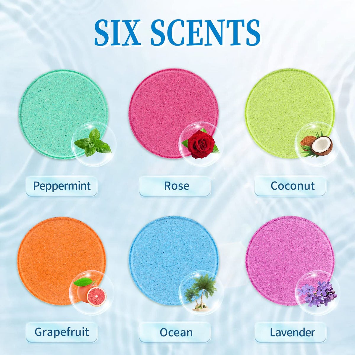 Relaxing lavender and peppermint shower bath bombs package layout