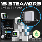Slow dissolving sinus clearing vapor tablet sitting under indirect water stream in a modern shower.