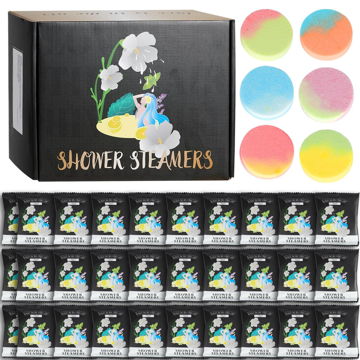 Authentic imported aromatherapy shower tablets being activated by warm bathroom steam