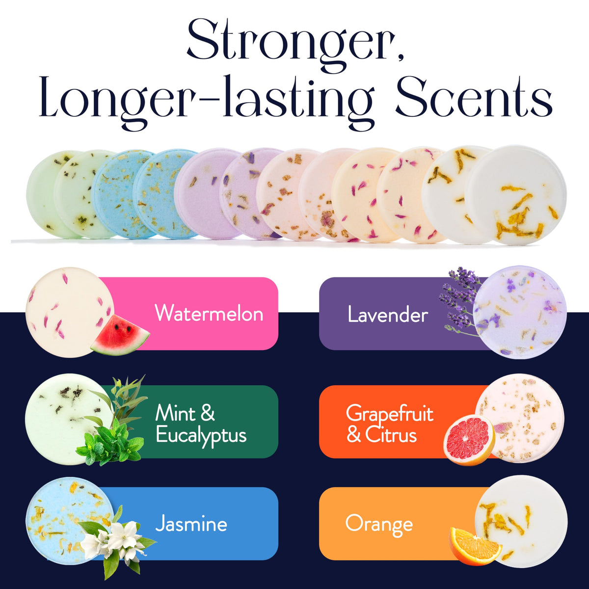 Back label view of the authentic MESMOS essential oil home spa shower tablets.