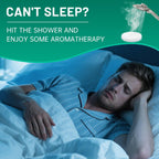 Eucalyptus and mint shower steamer tablet dissolving on a bathroom floor releasing vapors.
